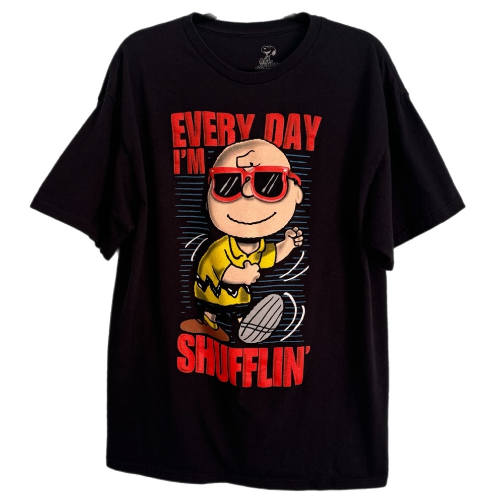 Mens Peanuts Every Day I’m Shufflin Tee Shirt Black XL (Fits like L) Black